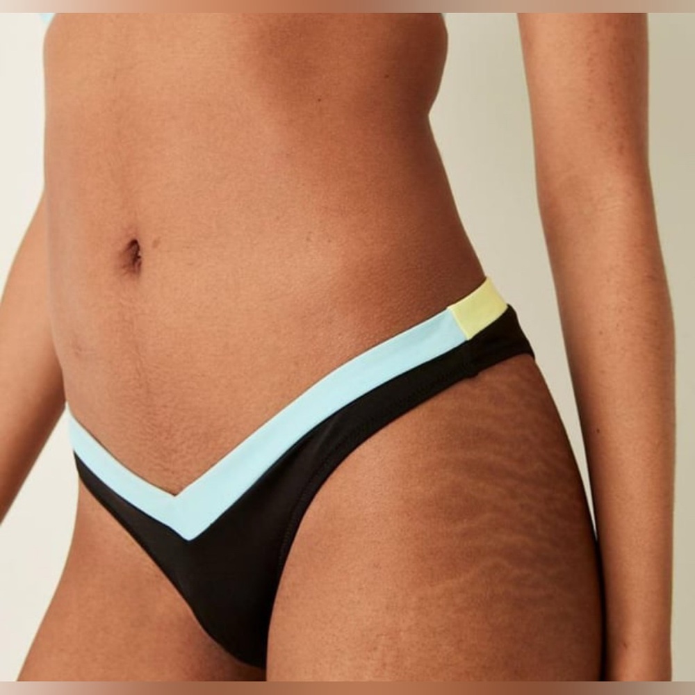 NWT Victorias Secret PINK High Leg V Front Itsy Bikini Bottom Black Colorblock